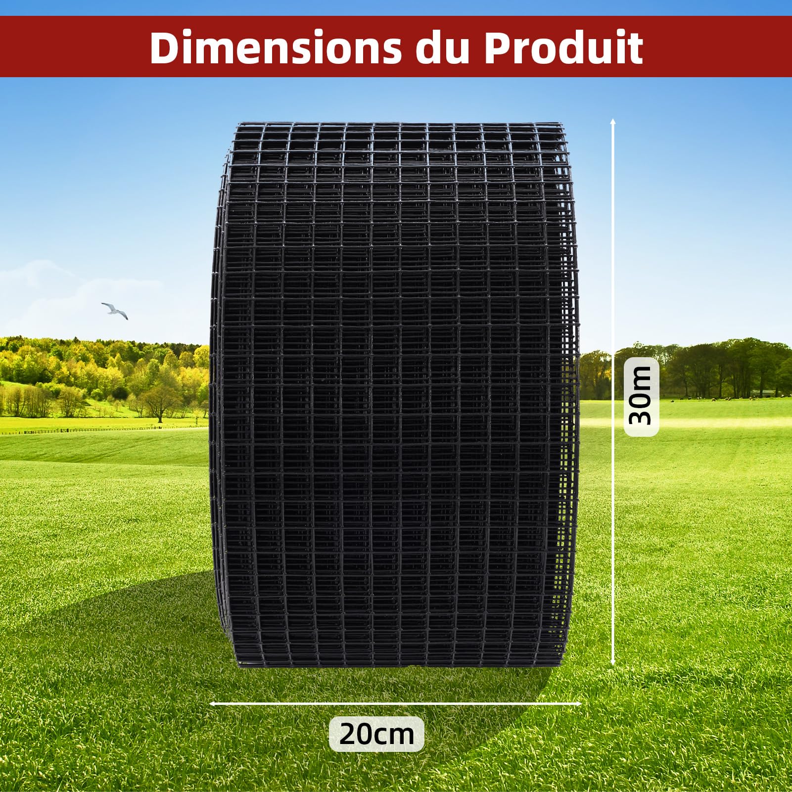 Rouleau Grille Protection Panneaux Solaires 20cm x 30m Kit Treillis Anti-Oiseau 70 Attaches INOX Revêtement en PVC Antirouille Maille Métallique 12,7 mm pour Empercher Créatures Écureuils