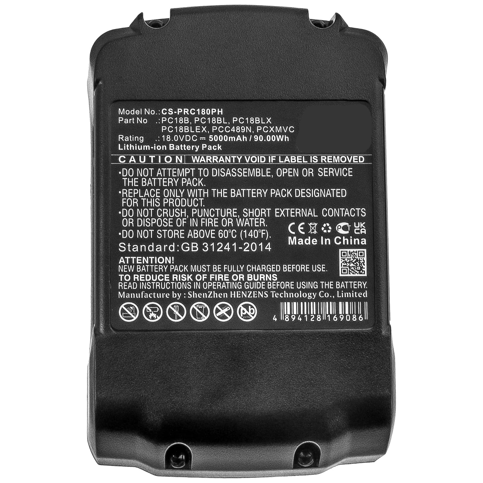 Battery Suitable for Porter Cable PC1800D, PC1800L, PC1800RS