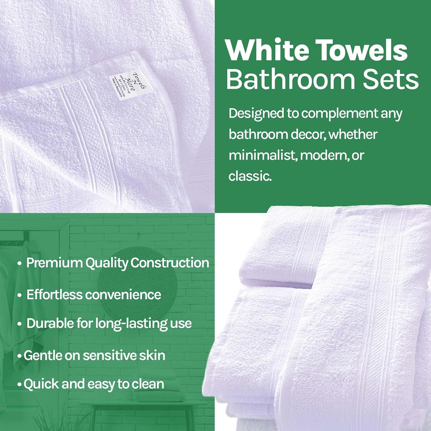 Towels N More 6 Pack White Bath Towels 24x48 Inch Poolside Towels, Cotton Towel Set for Bathroom, Hotel, Gym, Pool, Spa, Soft Extra Absorbent Quick Dry