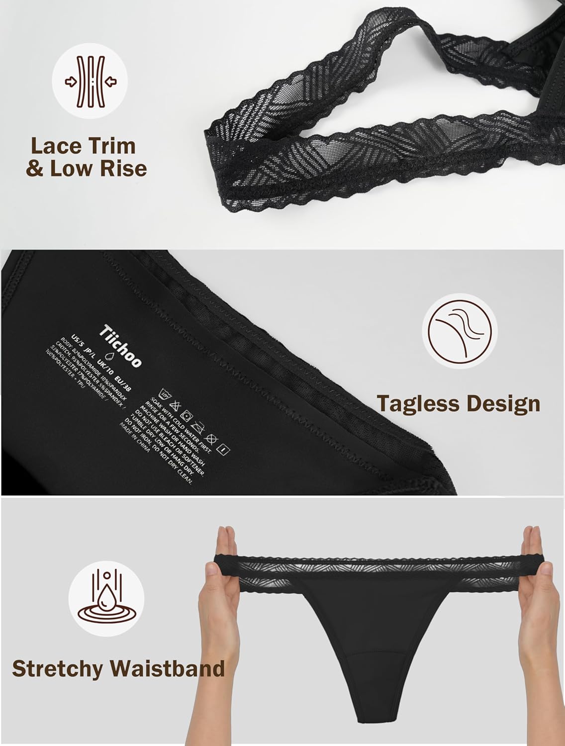 TIICHOO Period Thong Underwear for Women Seamless Period Panties Thong Leakproof Menstrual Underwear 8 Pack​ - Image 6