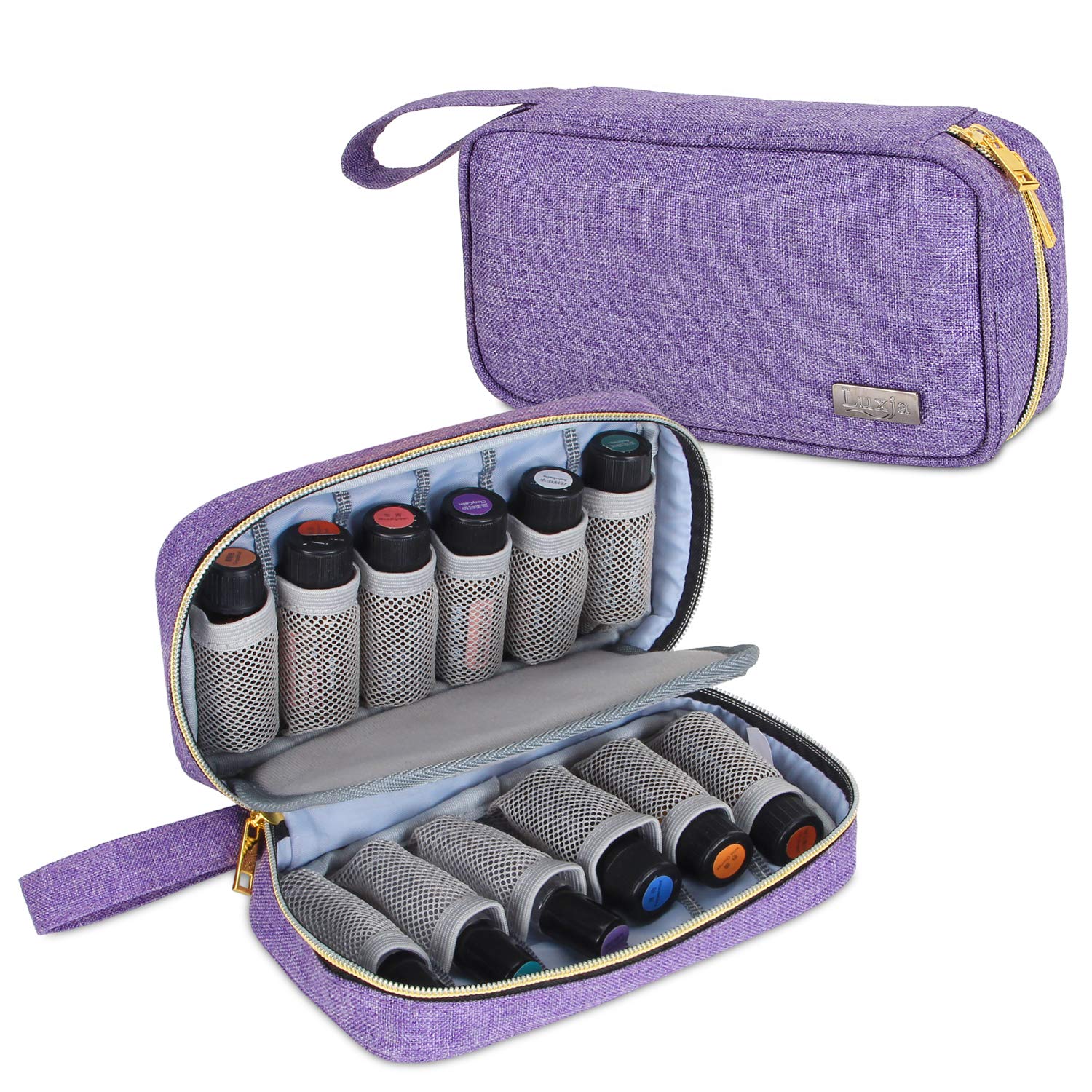 LUXJA Essential Oil Carrying Case - Holds 12 Bottles (5ml-15ml, Including Roller Bottles), Portable Organizer for Essential Oil and Accessories (Bag Only), Purple