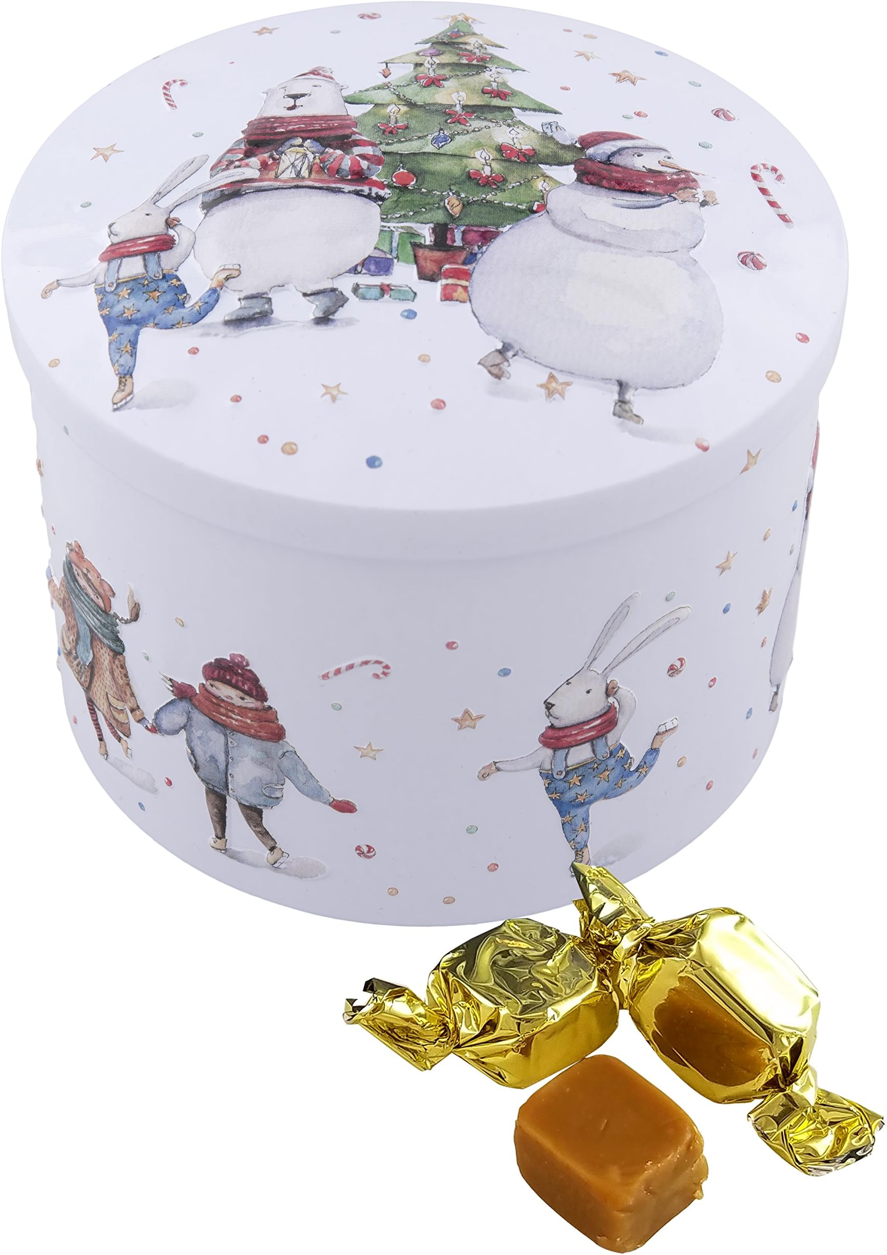 Handmade Fudge, Christmas Polar Bear, Hare & Snowman Vanilla Fudge 7 Ounce Round Tin