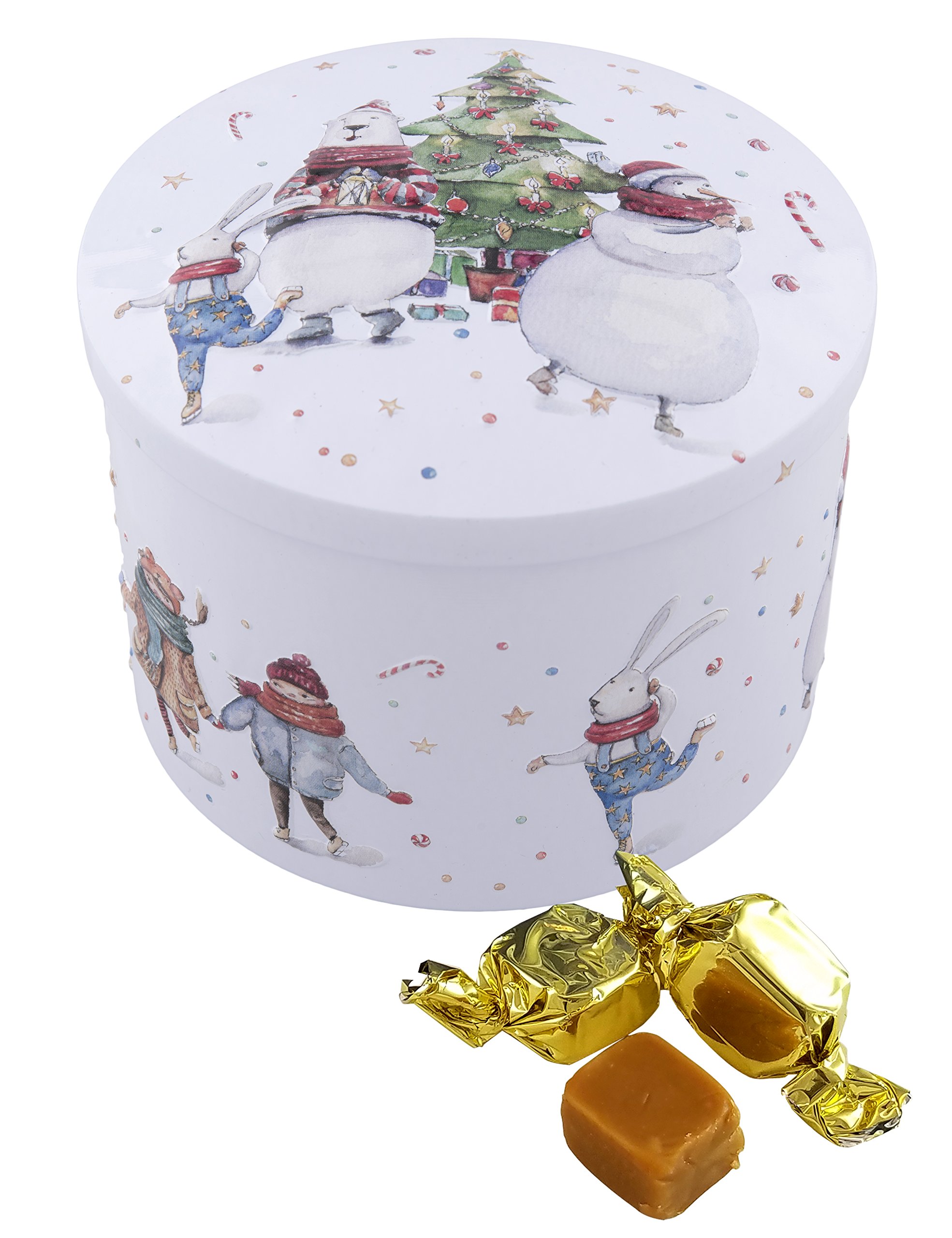 Gardiners of Scotland Handmade Fudge 200g Round Tin, Christmas Polar Bear, Hare & Snowman Vanilla Fudge