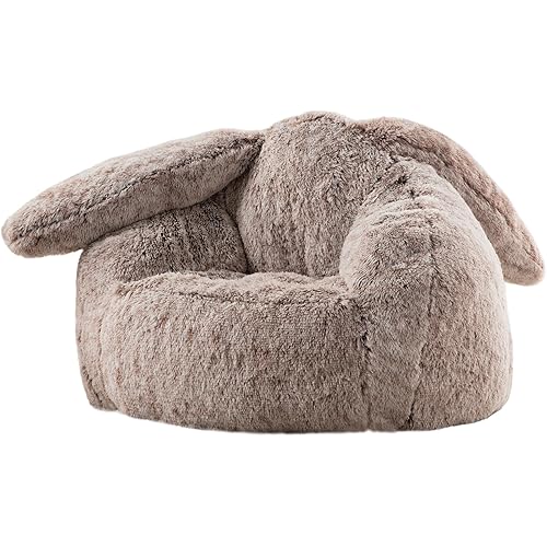 Bean Bag Chair for Adults Kids Giant Fluffy Plush Bean Bag Sofa with Filler Faux Fur Rabbit Shaped Beanbag Chairs Comfy Accent Floor Couch for Gaming, Reading in Bedroom, Living Room, Dorm