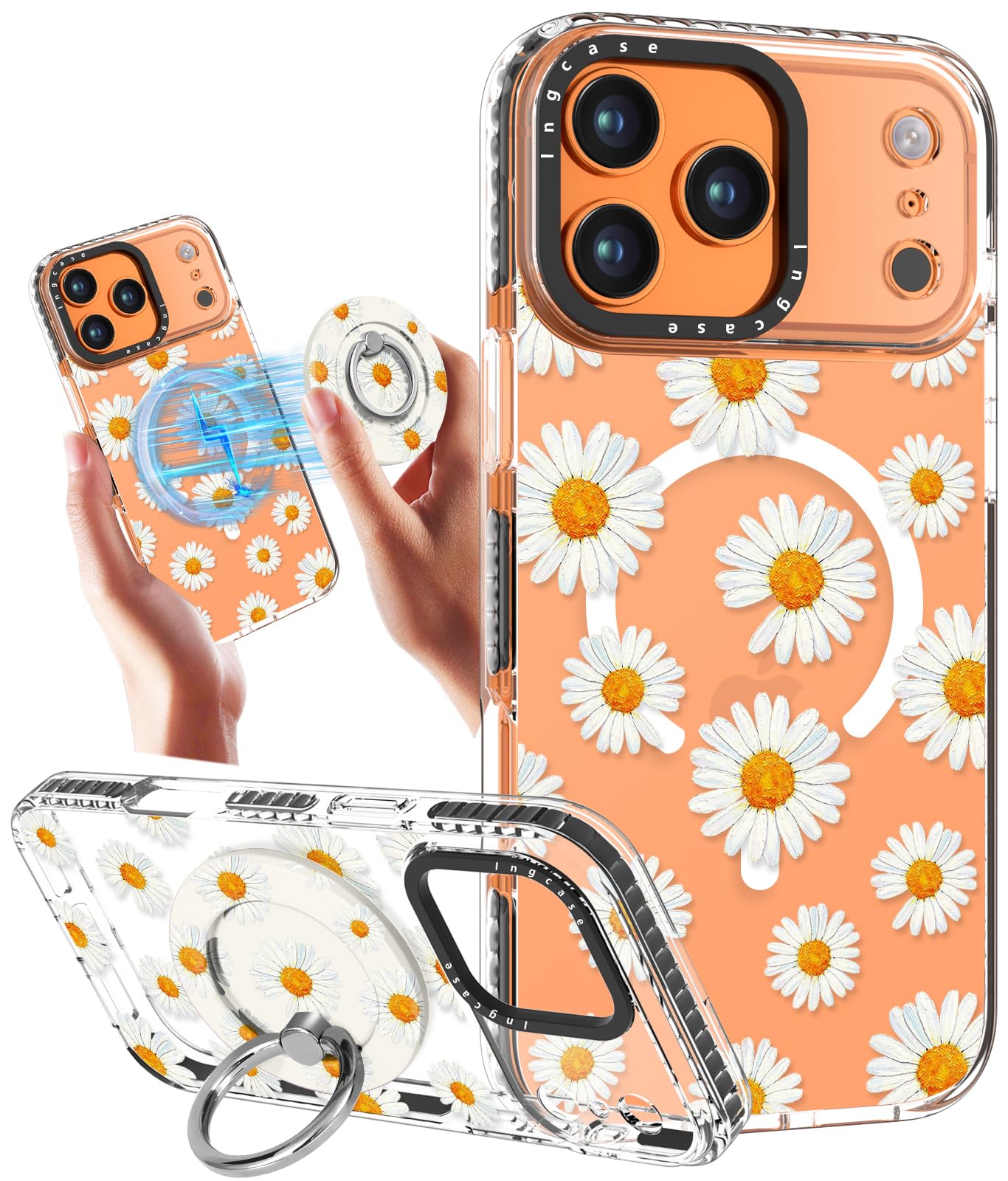Coque antichoc iPhone 17 Pro Max fleurie anti-chute avec support