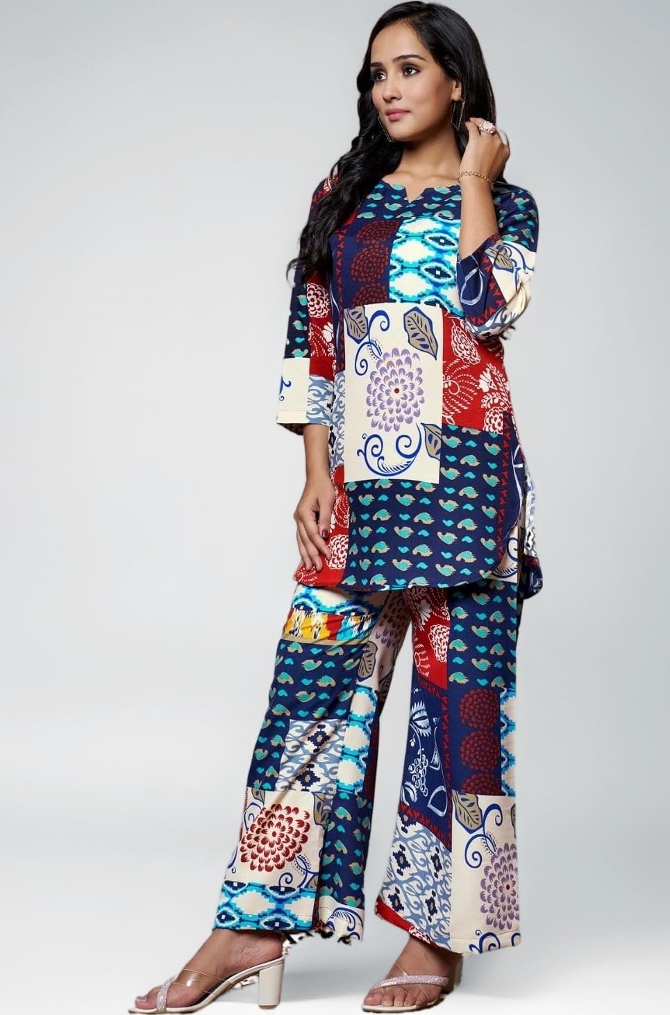 GRECIILOOKS Co-ord Set for Women Stylish | Kurtis | Kurti Set For Women | Anarkali Viscose Rayon Printed Kurta & Straight Pant Set | Festive Ethnic Indian Traditional Outfit for Functions & Puja | 3/4 Half Sleeve