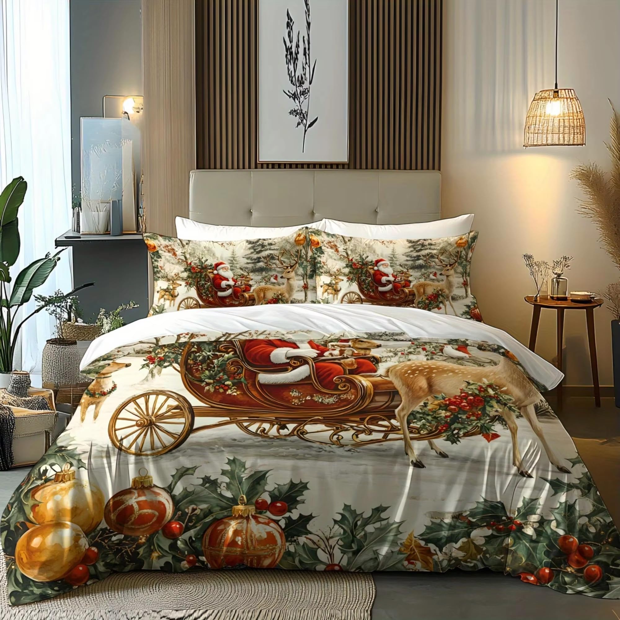 Ensemble de literie 3 pièces motif Père Noël pour un sommeil réparateur sans tracas