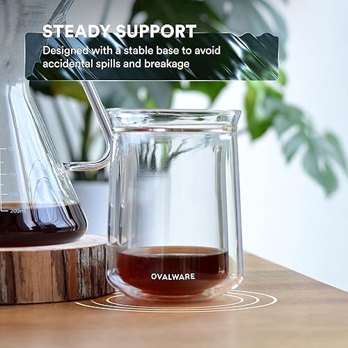 Miniatura 7 de ovalware Vaso de vidrio aislado de doble pared con un solo labio, juego de 2 (12 onzas  11.8 fl oz), vidrio de borosilicato para café, té, whisky,
