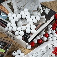 Vista 4 de 200 cuentas de madera de Navidad de 0.63 pulgadas para manualidades con cuerda de cáñamo de 3.9 pies, cuentas sueltas redondas de madera blanca