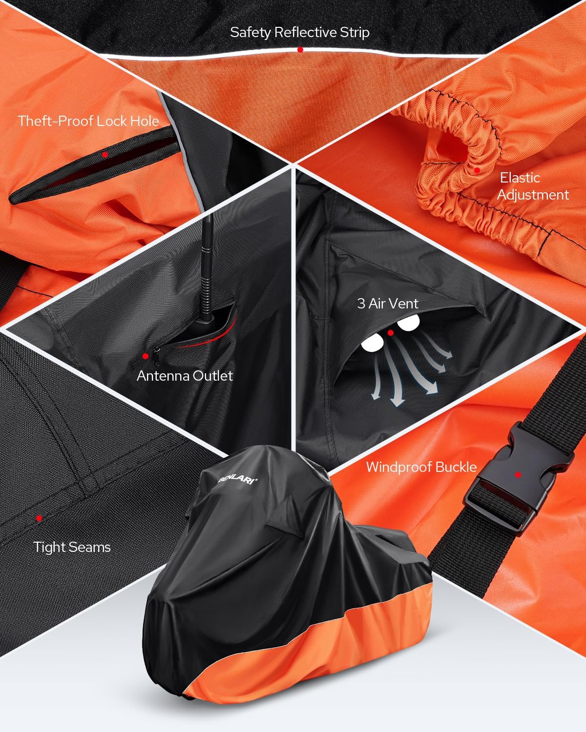 Benlari Upgraded Waterproof Motorcycle Cover with Side Box Compatible with Harley Davidson Touring Models Street Glide/Road Glide/Electra Glide/Honda, Outdoor All Weather Protection (107" x 43" x 50")