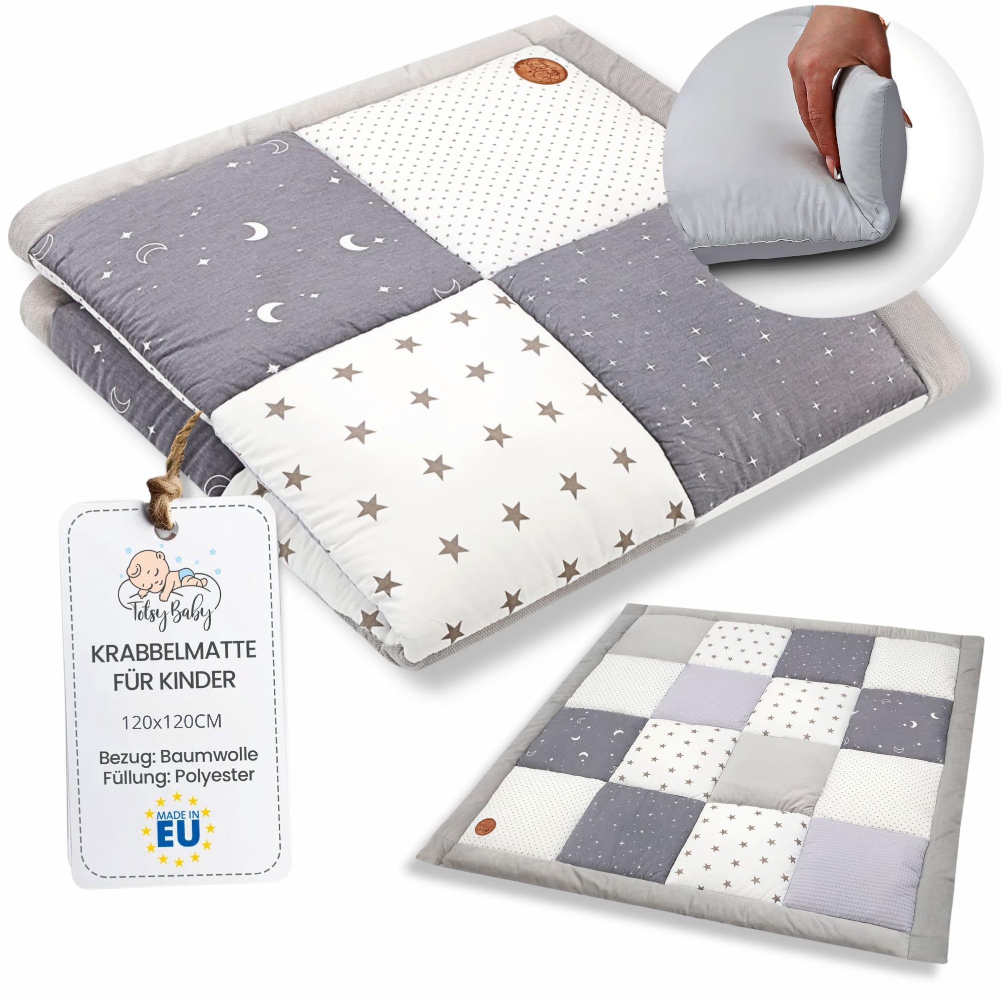 Tappeto gioco bambini per gattonamento 120x120 cm - Patchwork tappetino neonato cameretta bambina e bambino tappeti stanza per gattonare bimbi Galaxy