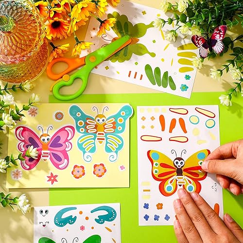 Miniatura 4 de 48 hojas de calcomanías de mariposa Make a Face Calcomanías de mariposa para fiestas de mariposas, calcomanías de bricolaje, kits de calcomanías de