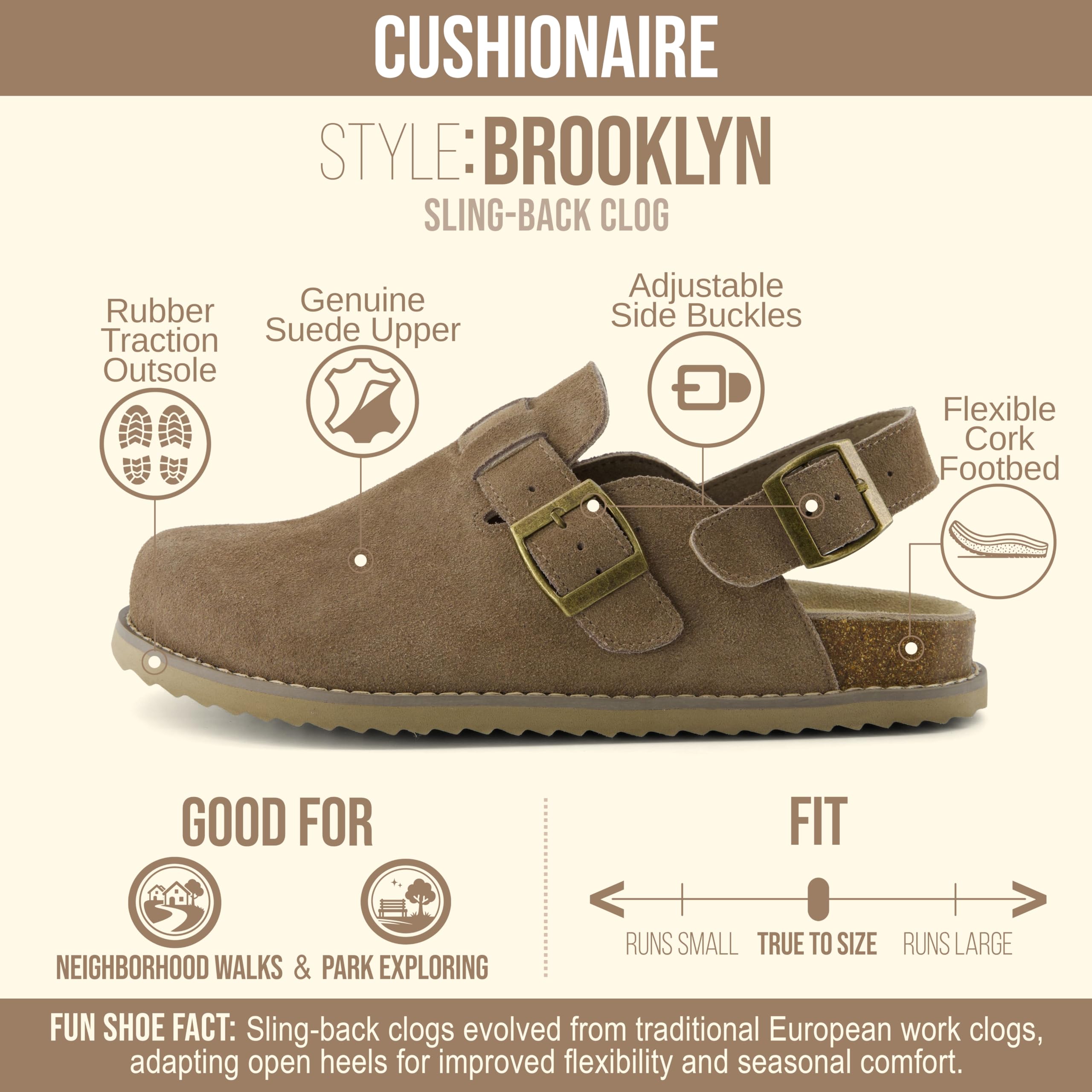CUSHIONAIRE Brooklyn Suede Womens Slides– Comfortable Clog Mules with Adjustable Buckles – Summer Shoes for Women,TAUPE 10W
