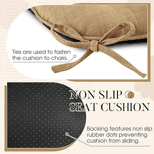 Vista 25 de Basic Beyond Paquete de 4 cojines para sillas de comedor, cojines para sillas de comedor con lazos y respaldo antideslizante, 15.5 x 15.5 pulgadas