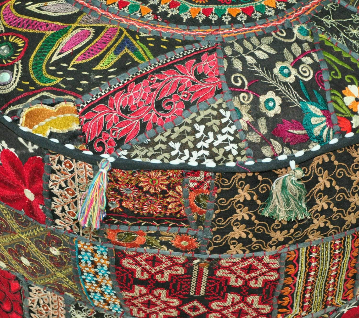 Handmade Patchwork Indian Comfortable Floor Cotton Foot Stool Ottoman Pouf (22 x 22 x 14 Inch)