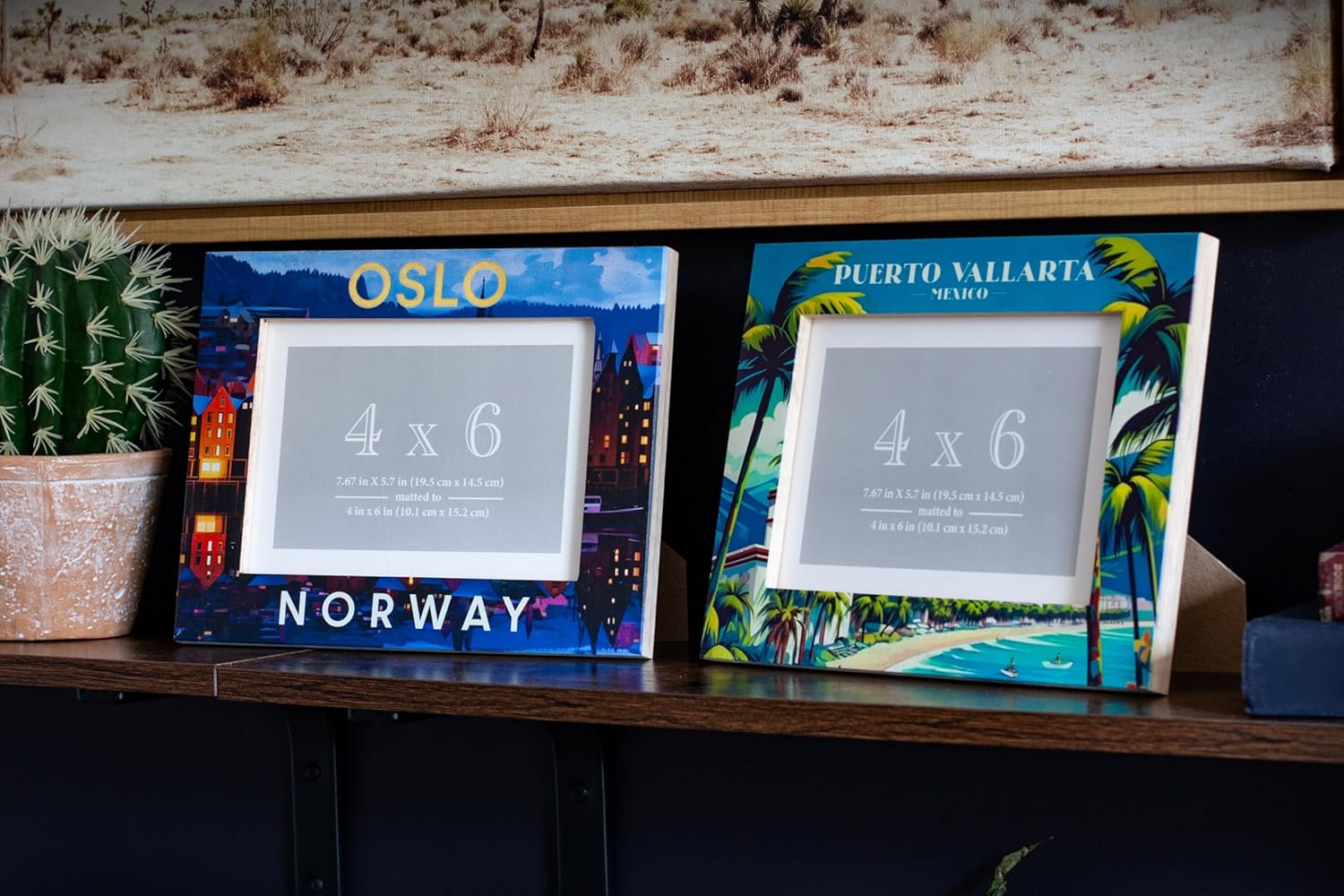 R and R Imports Cannon Beach Oregon Souvenir Wooden Photo Frame Matted 4 x 6 Inch - Full Color Destination Design Keepsake 2-Pack