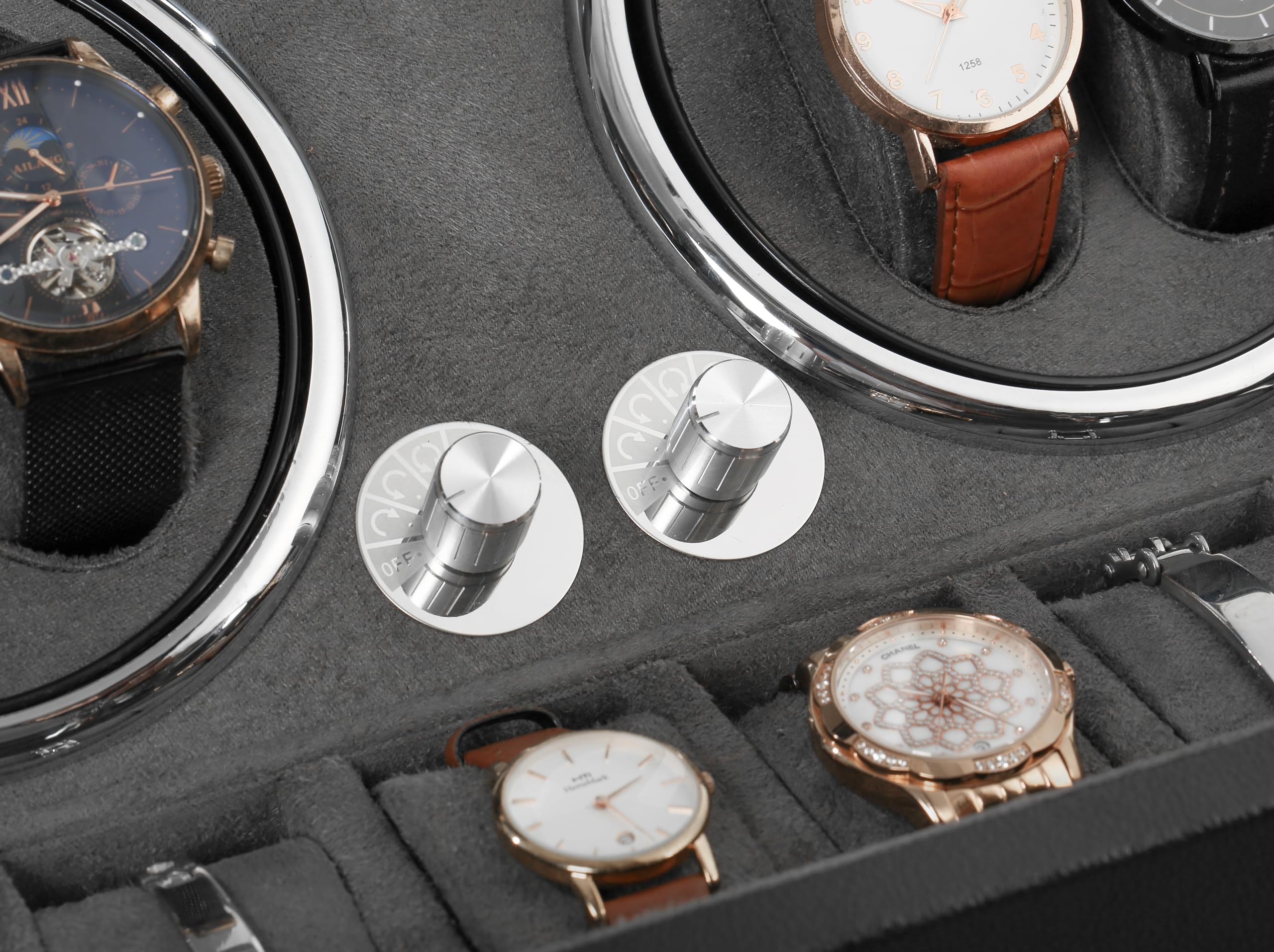 Olvy Caja giratoria para 4 relojes, motor Mabuchi extremadamente silencioso, cojín flexible para relojes