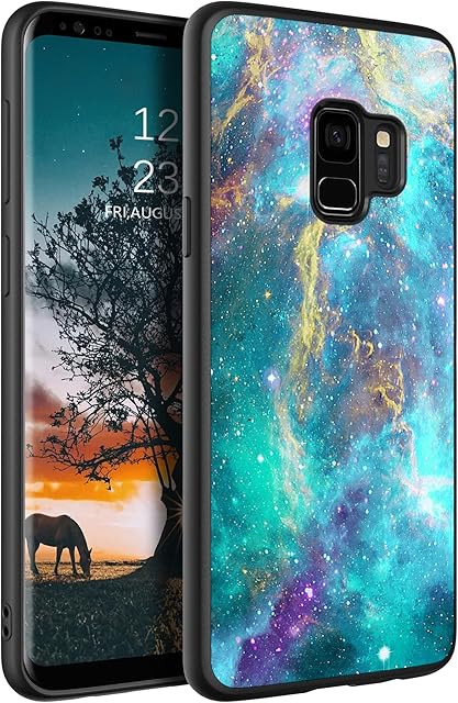 DOMAVER Samsung S9 Phone Case Slim Fit Glow in The Dark Hybrid Hard PC Soft TPU Bumper Shockproof Drop Protective Girls Women Men Cover for Samsung Galaxy S9 5.8", Green Nebula