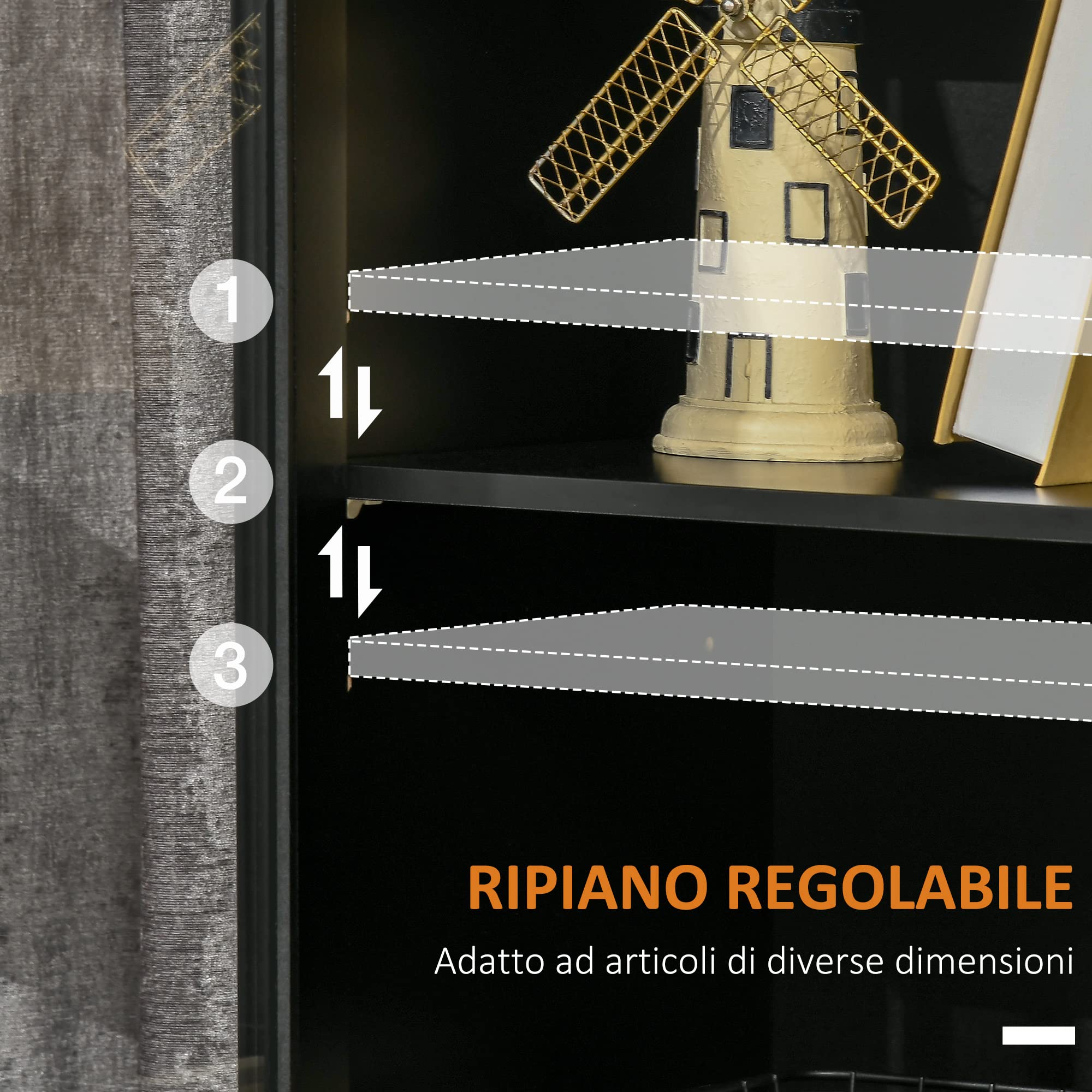 HOMCOM Armadietto Due Ante con Ripiano Regolabile, Piano d'Appoggio e Spazi Aperti in MDF e Legno, 80x40x94.3cm, Nero