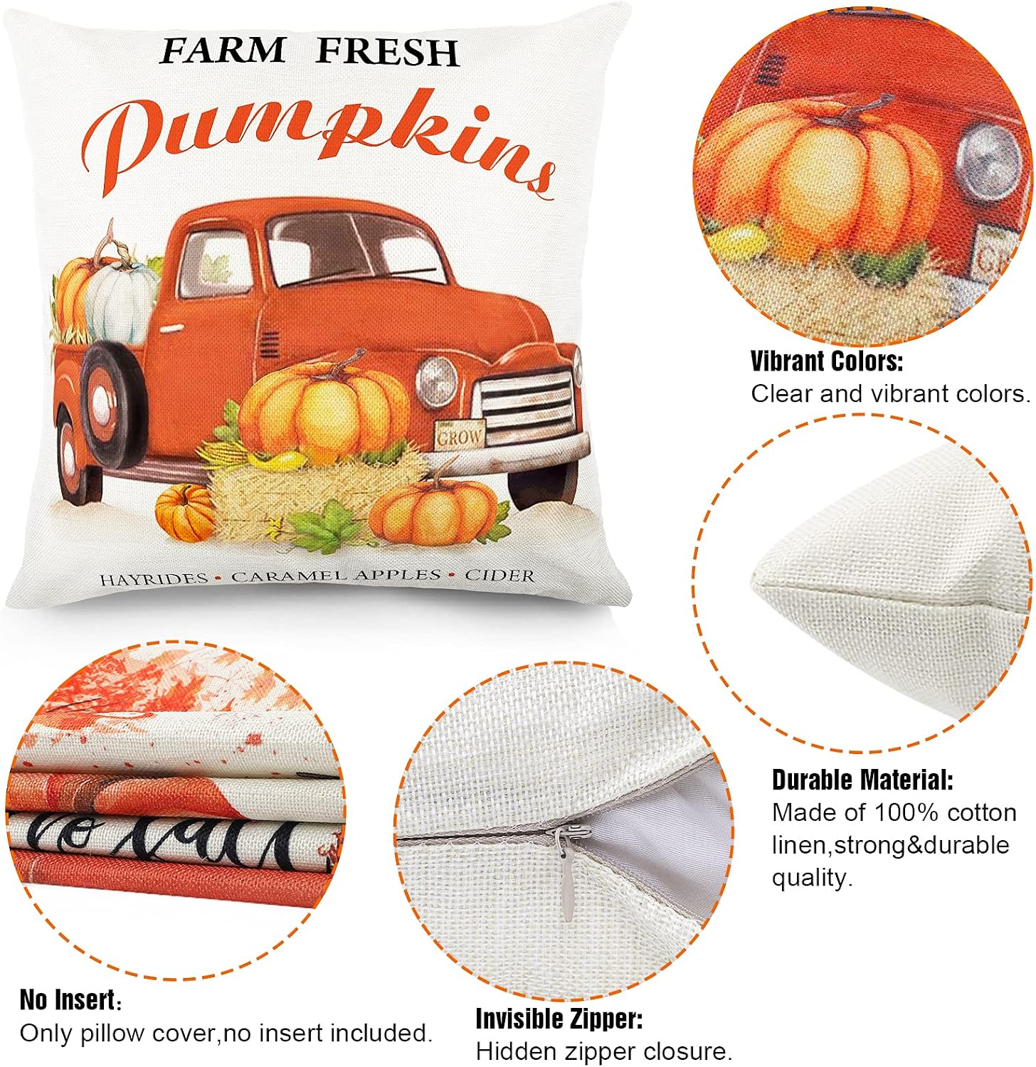 CDWERD Fall Pillow Covers 20x20 Inches Fall Decorations Thanksgiving Autumn Theme Farmhouse Decorative Outdoor Throw Pillowcase Cotton Linen Cushion Case for Home Decor Set of 4