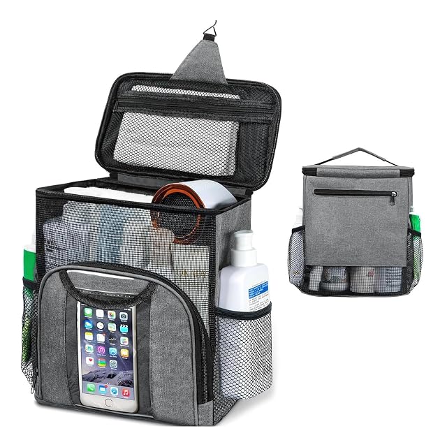 INEDRIMS Mesh Shower Caddy Portable for College Dorm Room Essentials Quick Dry Hanging Shower Bag with Metal Hook