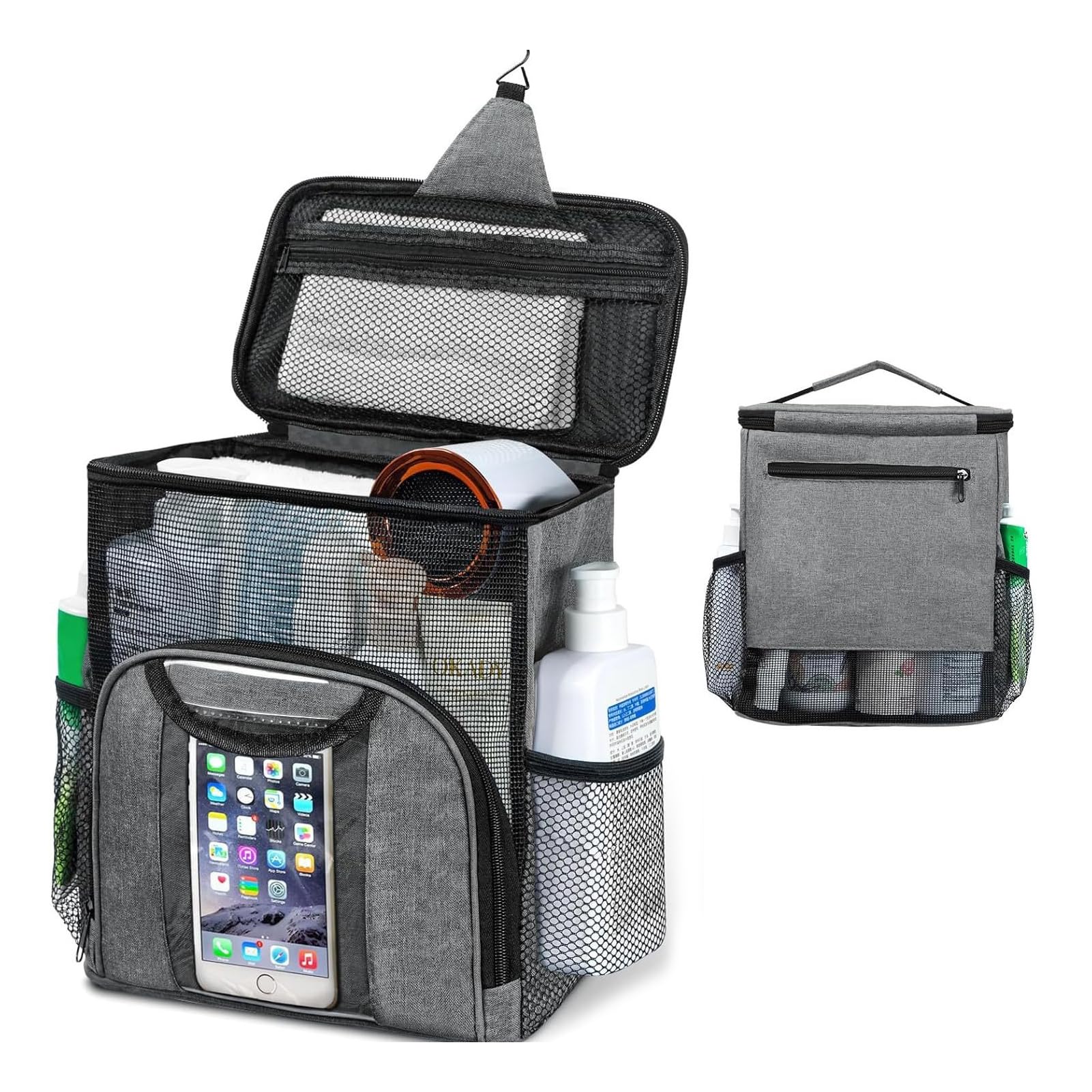 INEDRIMS Mesh Shower Caddy Portable for College Dorm Room Essentials Quick Dry Hanging Shower Bag with Metal Hook