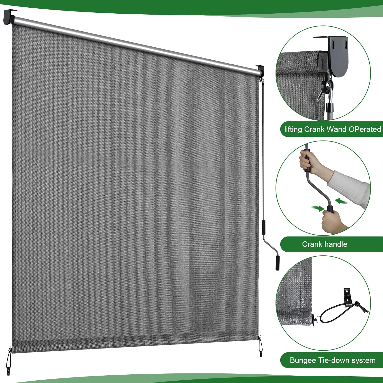 LIFERUN Markiza pionowa 240 x 180 cm HDPE do pergoli tarasowej z bezprzewodową korbą