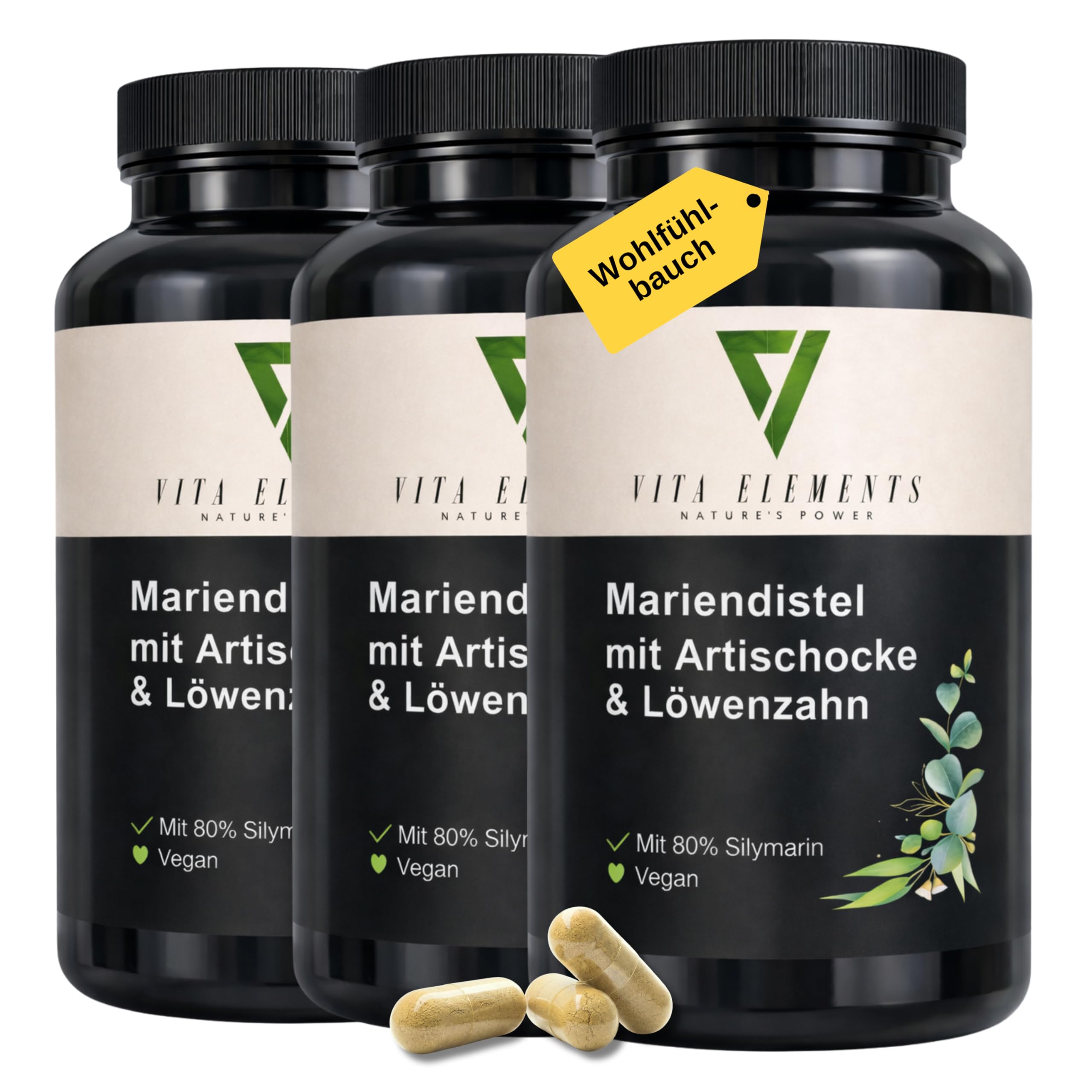 Vita Elements Complejo de Cardo Mariano, Alcachofa y Diente de León - 120 Cápsulas - Silimarina - Suministro para 4 Meses - Vegano - Alta Dosis - Probado en Laboratorio - Sin Aditivos (3)