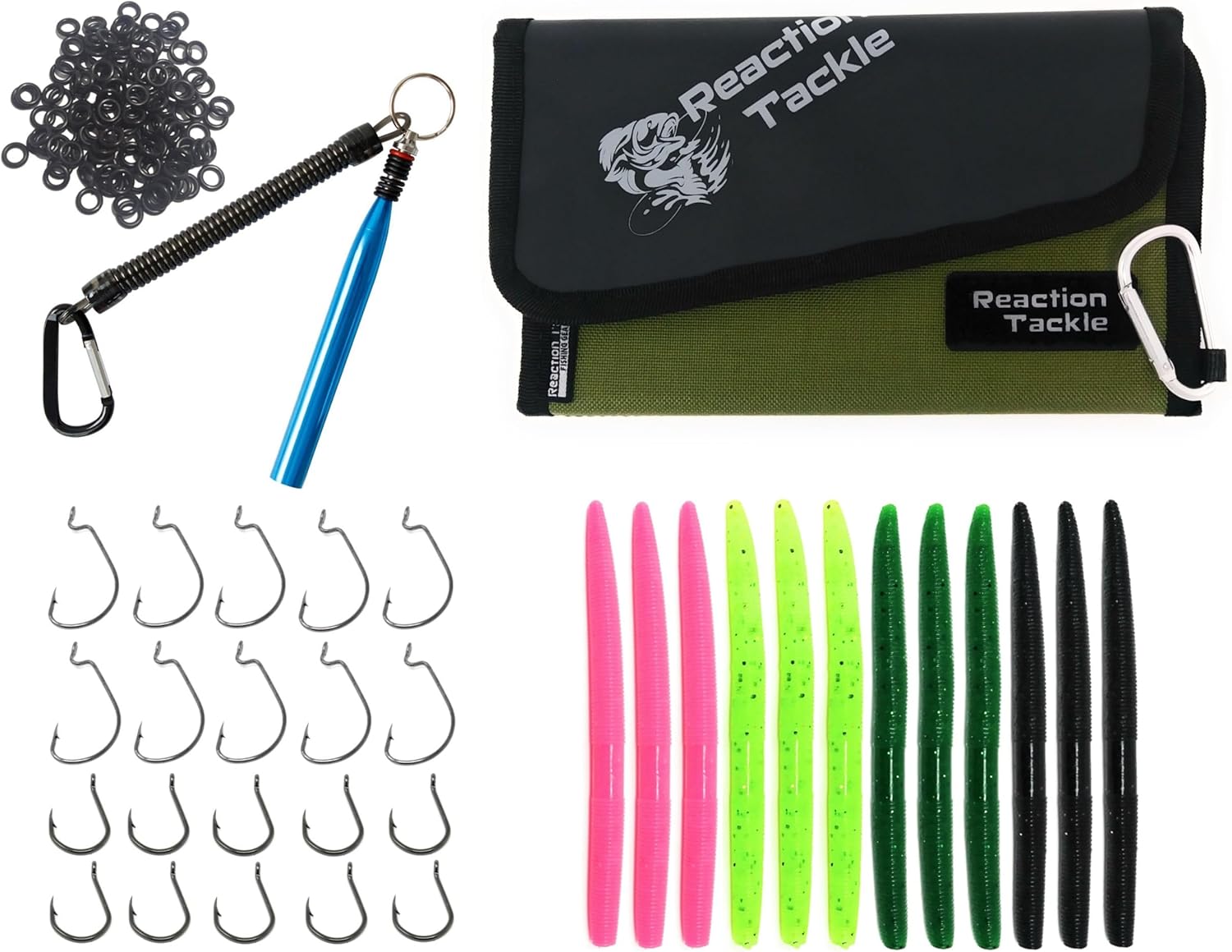 Reaction Tackle Wacky Rigging Tool with O-Rings – Rig Soft Plastic or Rubber Worms for Bass Fishing, Wacky Rig & Neko Rig