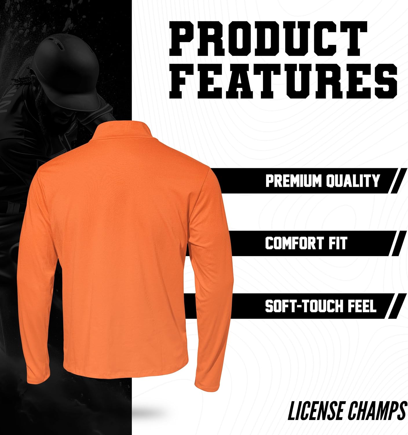 License Champs Men Quarter Zip Up Pullover | Lightweight Mock Neck Sweatshirt Casual Long Sleeve Polo Shirt