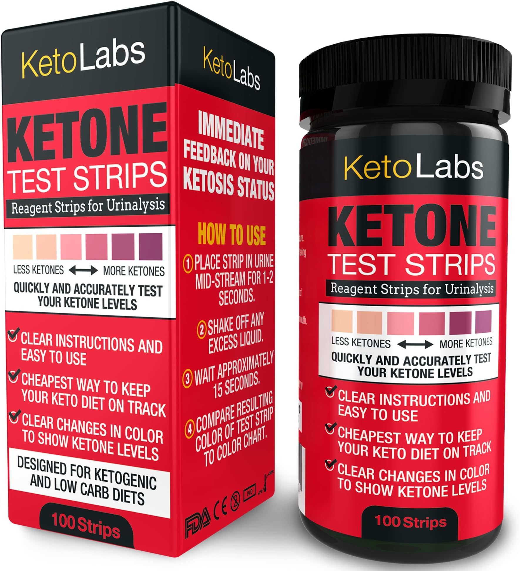KetoLabs Ketone Test Strips | Accurately Measures Ketosis in 15 Seconds | Designed for Ketogenic and Low Carb Diets | 100 Strips