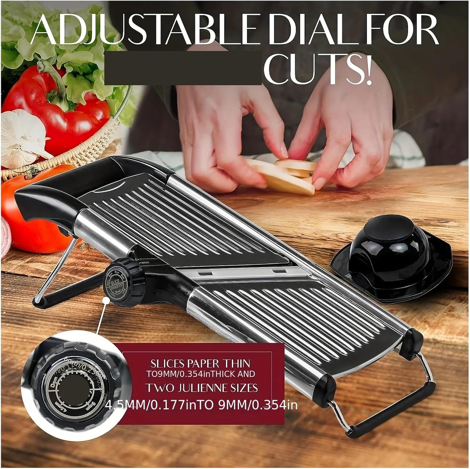 Adjustable Mandoline Slicer with 5 Stainless Steel Blades - Professional Vegetable Cutter for Onions, Potatoes, and More