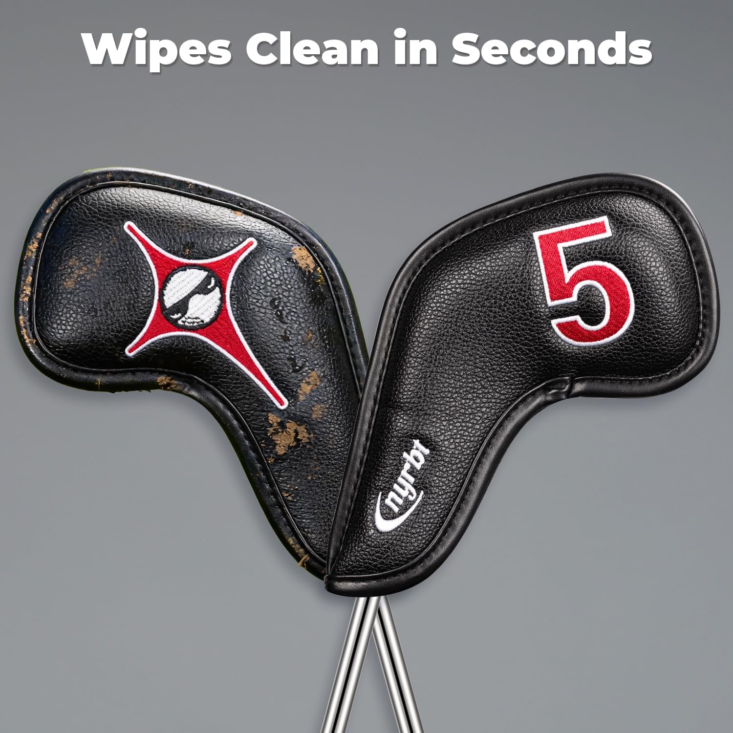 Golf Iron Covers Set of 10 with Golf Tee, Lucky Poker Design - Magnetic PU Leather Golf Club Head Covers | Embroidered Spades, Hearts, Clubs, Diamonds | Fits Most Irons, Fun Golf Gifts for Men