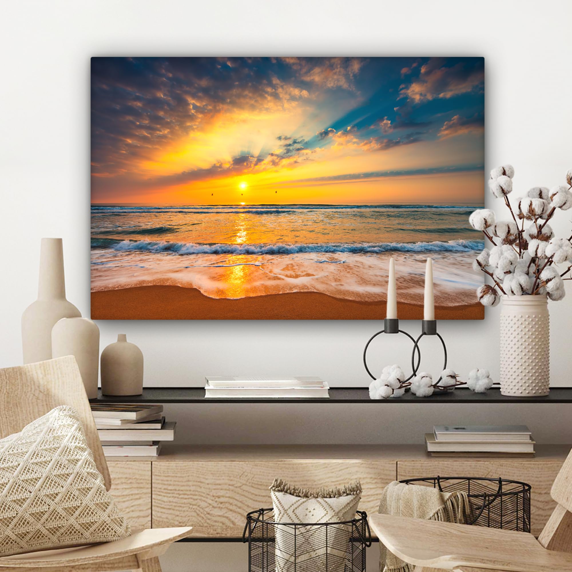 MuchoWow® Glasschilderij 60x90 cm - Schilderij acrylglas - Zonsondergang met de