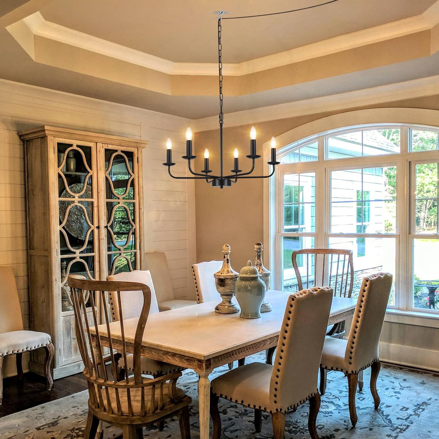 6 Light Plug in Chandelier, Hanging Lights with Plug in Cord & on/Off Switch, Farmhouse Plug in Hanging Light for Dining Room, Living Room, Kitchen, Bedroom, Entryway