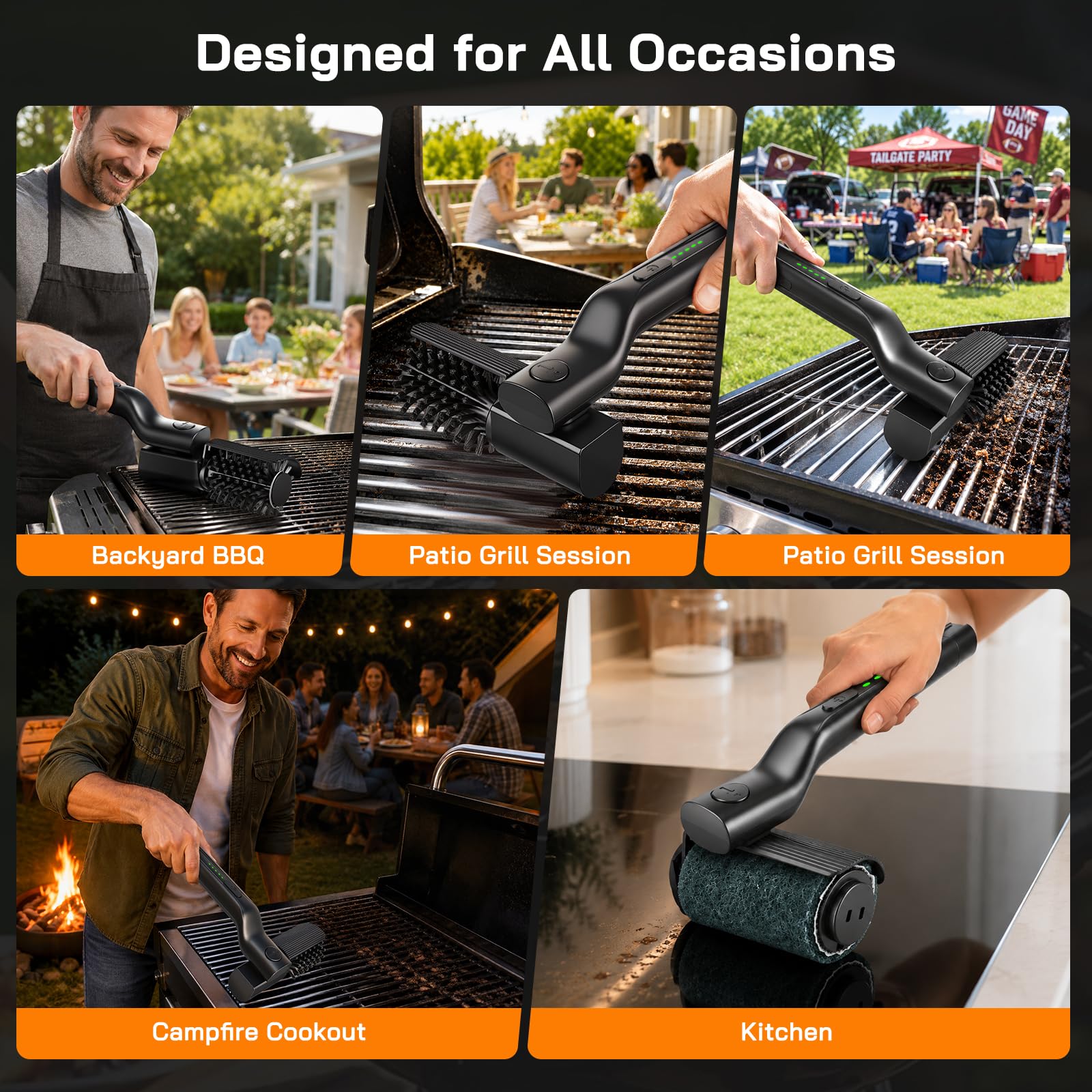 2026 Cepillo Eléctrico para Barbacoa 2600mAh 3 velocidades IPX7 | 2 Cabezales, 180° Ajustable, lavavajillas, para Parrilla, Plancha & Carbón, Cepillo Electrico Limpieza Hogar, USB-C