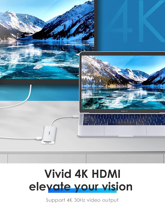 LENTION USB C Hub 4K HDMI Adapter - 100W Töltés, USB 3.0, SD/TF Kártyaolvasó - MacBook Pro/Air, Surface Kompatibilis - Thunderbolt 3/4 Csatl