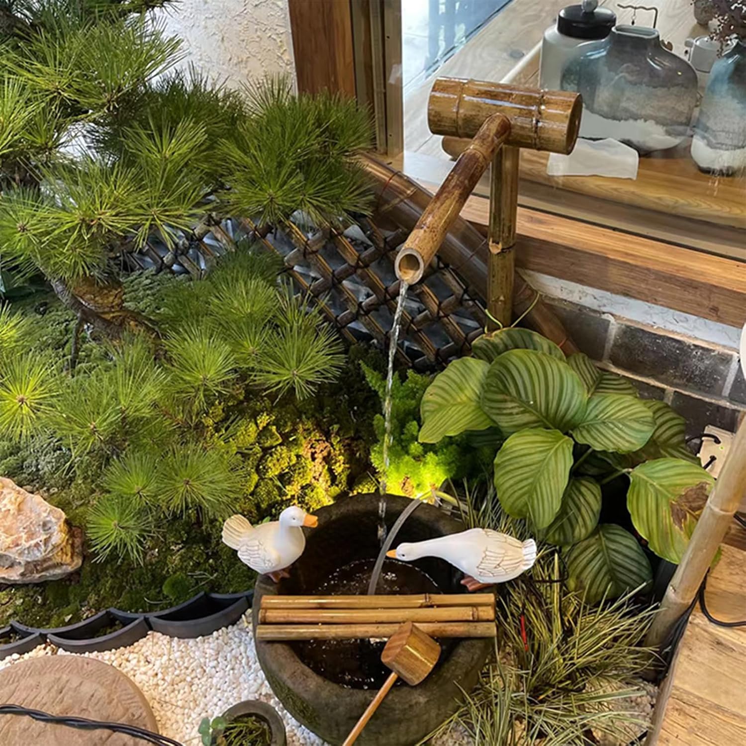 19.7" Natural Bamboo Water Fountain, Garden Water Fountain Kit, Japanese Floor-Standing Water Circulation System, for Indoor Outdoor Backyard Lawn