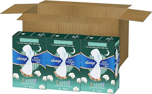Miniatura 11 de Always Almohadillas femeninas de algodón puro para mujer, almohadillas FlexFoam con alas, tamaño 5, absorción extra pesada durante la noche, sin