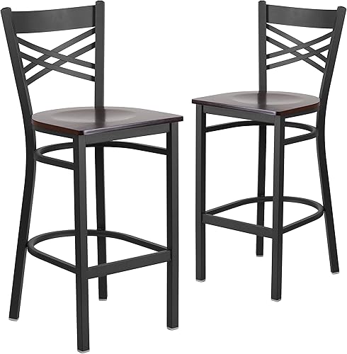 Vista 9 de Flash Furniture HERCULES Series Black ''X'' Back Metal Restaurant Barstool - Asiento de vinilo negro Asiento de vinilo negro/marco de metal