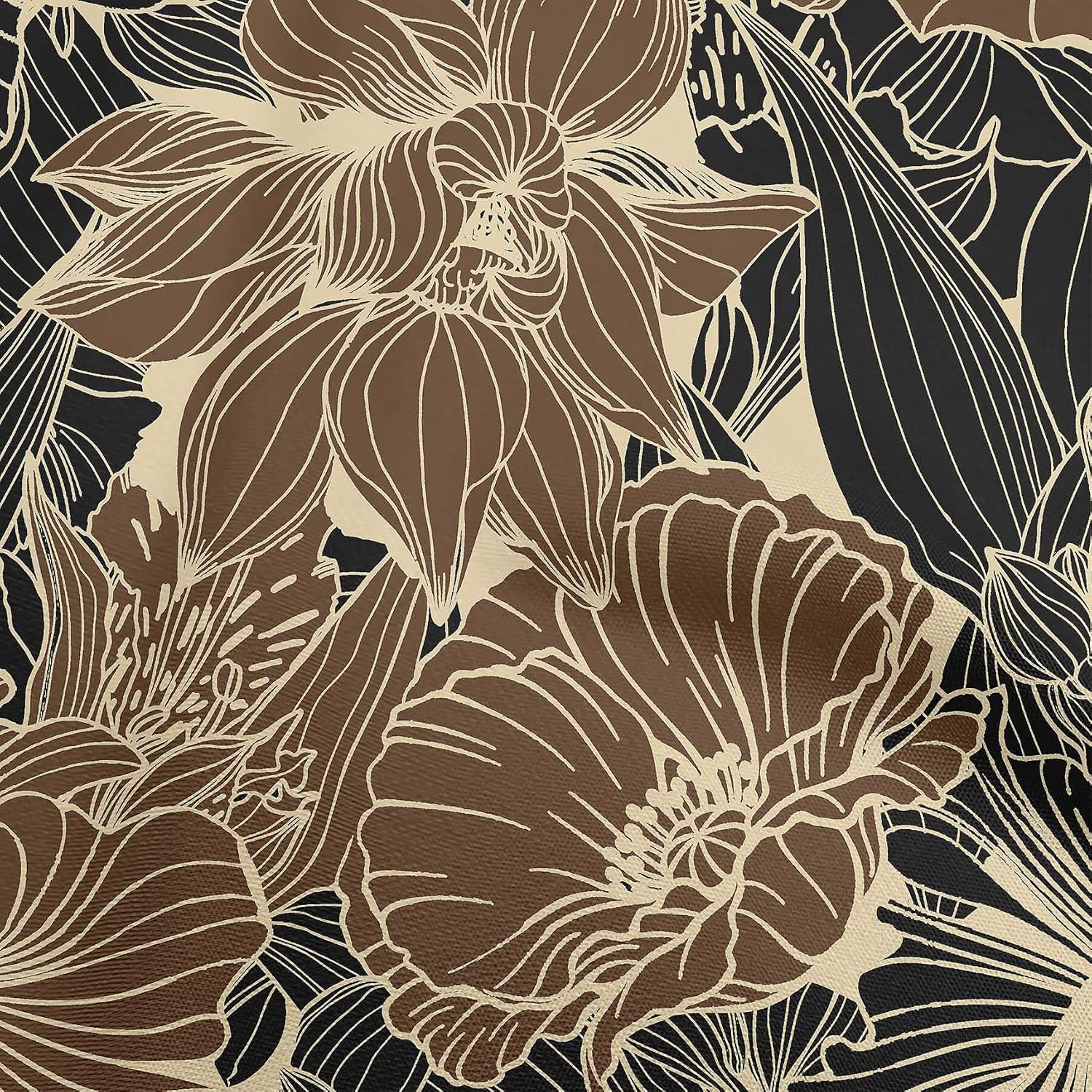 oneOone Cotton Flex Brown Fabric Asian Line Drawing Oriental Dress Material Fabric Print Fabric By The Yard 40 Inch Wide