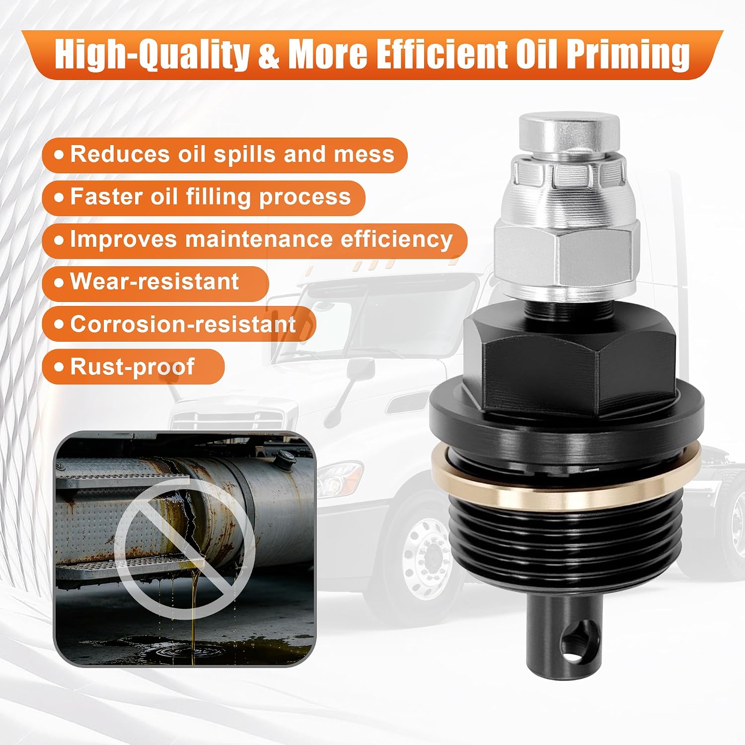6492-10 Oil Priming Adapter Kit Compatible with Detroit Diesel DD13 & DD15 Engines, M33×2.0 Thread, 27mm Hex with Dust Cover, Conduit, Sealing Tape Replace OE# 649210 J-49181