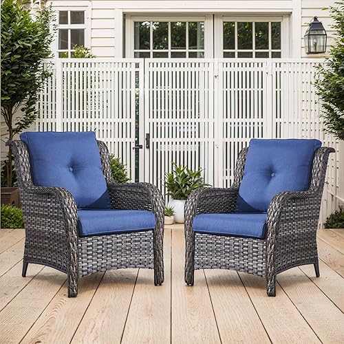 Belord Juegos de conversación de muebles de patio de 2 piezas sillas de mimbre anchas juegos de muebles de exterior para porche balcón patio trasero