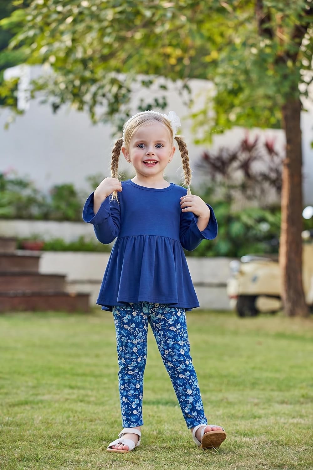 Arshiner Girls 2 Piece Outfits Fall Peplum Top with Floral Print Pants image 4