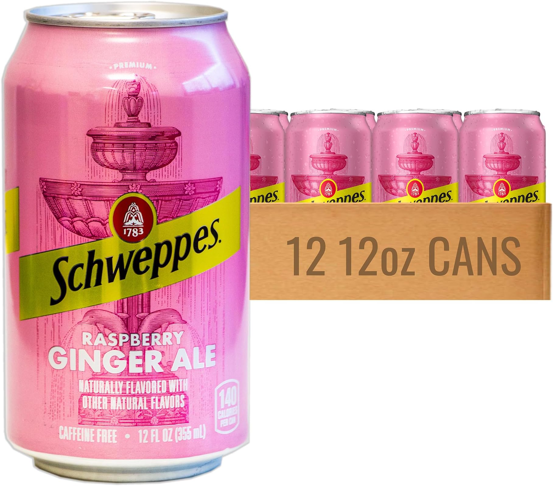Schweppes Raspberry Ginger Ale - Refreshing, Crisp, Delicious - 12, 12oz Cans