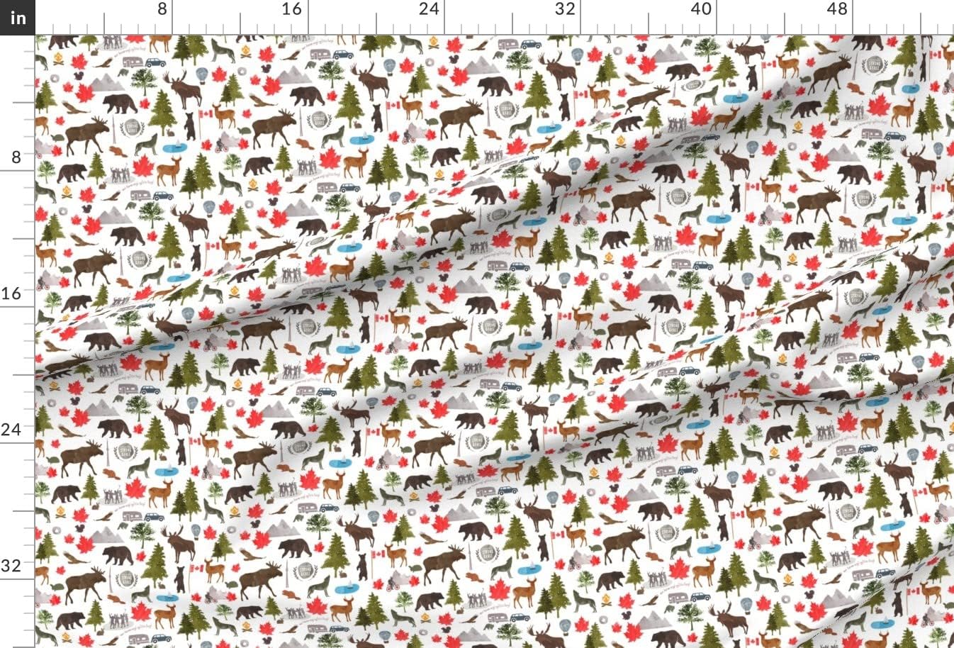 Spoonflower Fabric - Canada North Strong Free White Canadian Moose Hockey Bear Wolf Pine Printed on Upholstery Velvet Fabric Fat Quarter - Upholstery Home Decor Bottomweight Apparel