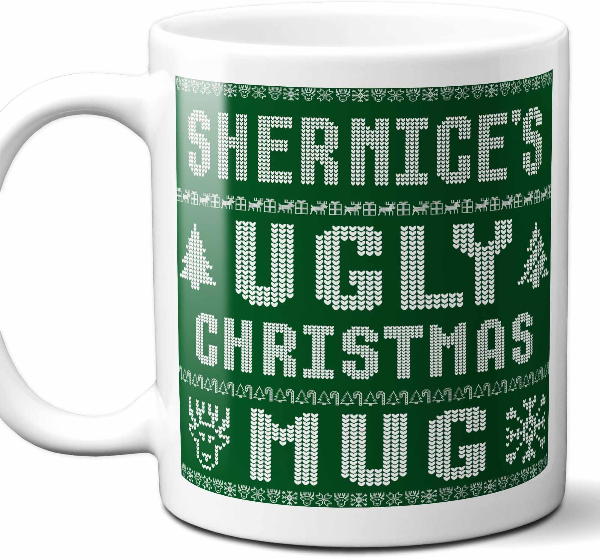 Shernice Name Christmas Gift. Personalized Ugly Christmas Sweater Coffee Mug. Funny Custom Xmas Gift, Stocking Stuffer For Friends, Coworkers And Person Who Has Everything. 11 Ounces.