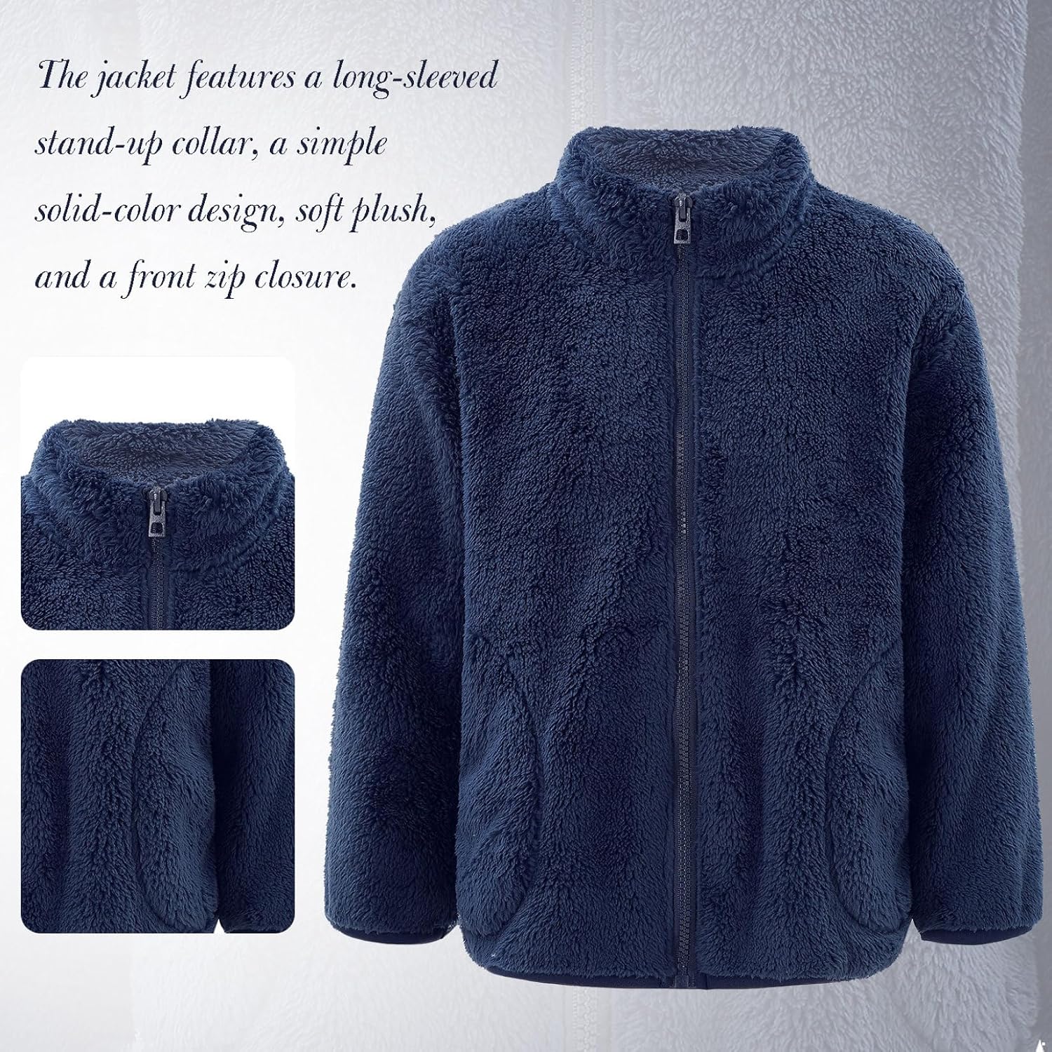 Unisex Kids Boys Girls Long Sleeve Faux Fur Fleece Coat Jacket Zipper Closure Sweatshirt Winter Warm Outwear