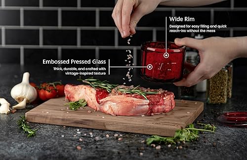 Miniatura 3 de KooK Salero de Vidrio, con Tapa, Vidrio Prensado en Relieve, Recipiente de Almacenamiento Transparente, para Café, Azúcar, Especias y Dulces, 10 oz