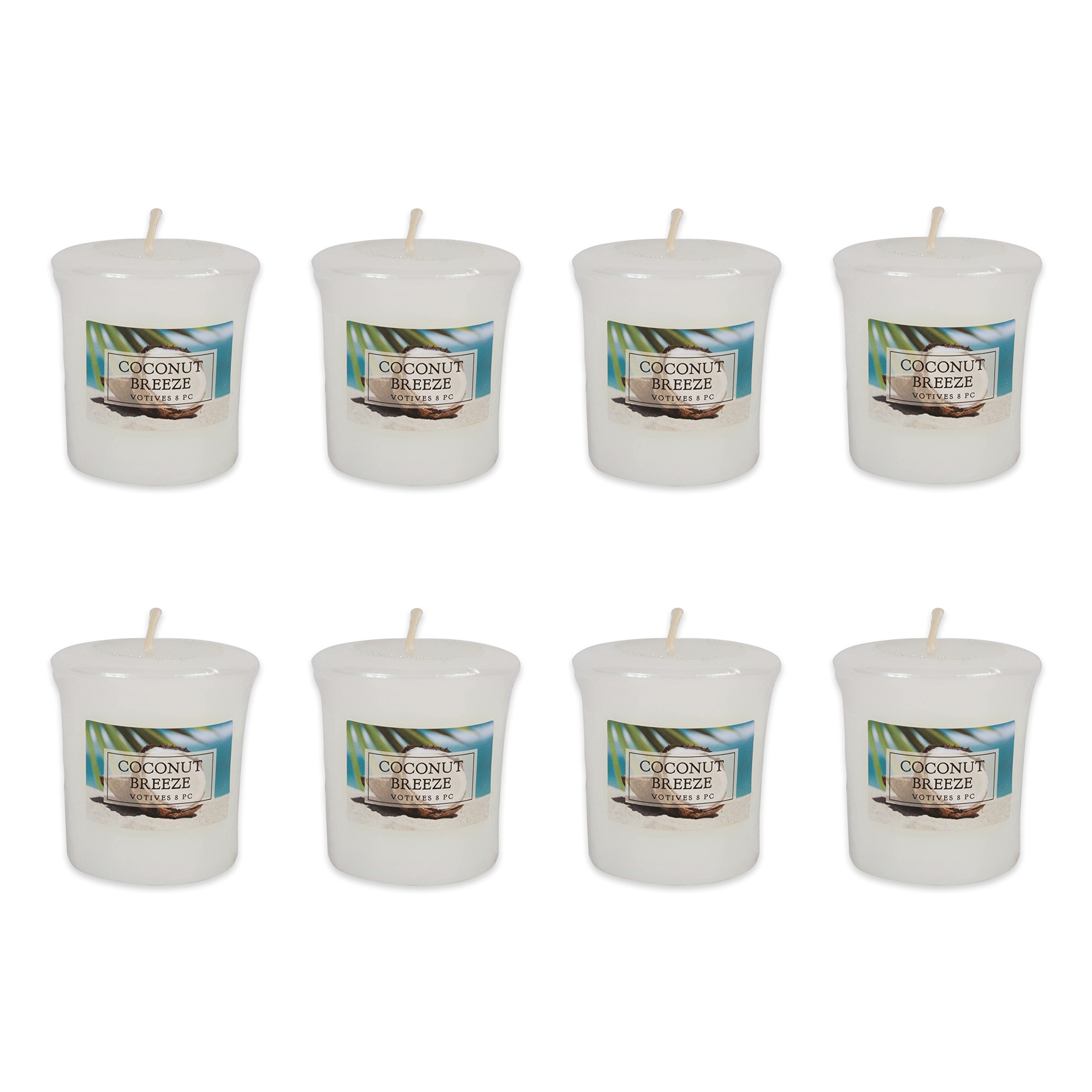 Home Traditions Single Wick Evenly Burning Highly Scented Votive Candle, Set Of 8 (1.8 Oz Each) For Wedding, Birthday, Holiday, & Home Décor - Coconut Breeze